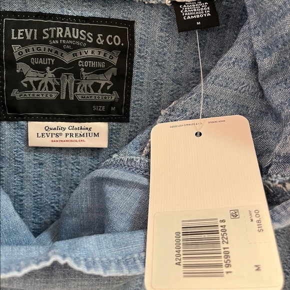 Levi's sutro anorak overhead Denim Pullover Hooded Half Zip Light Blue Size M - Picture 2 of 8